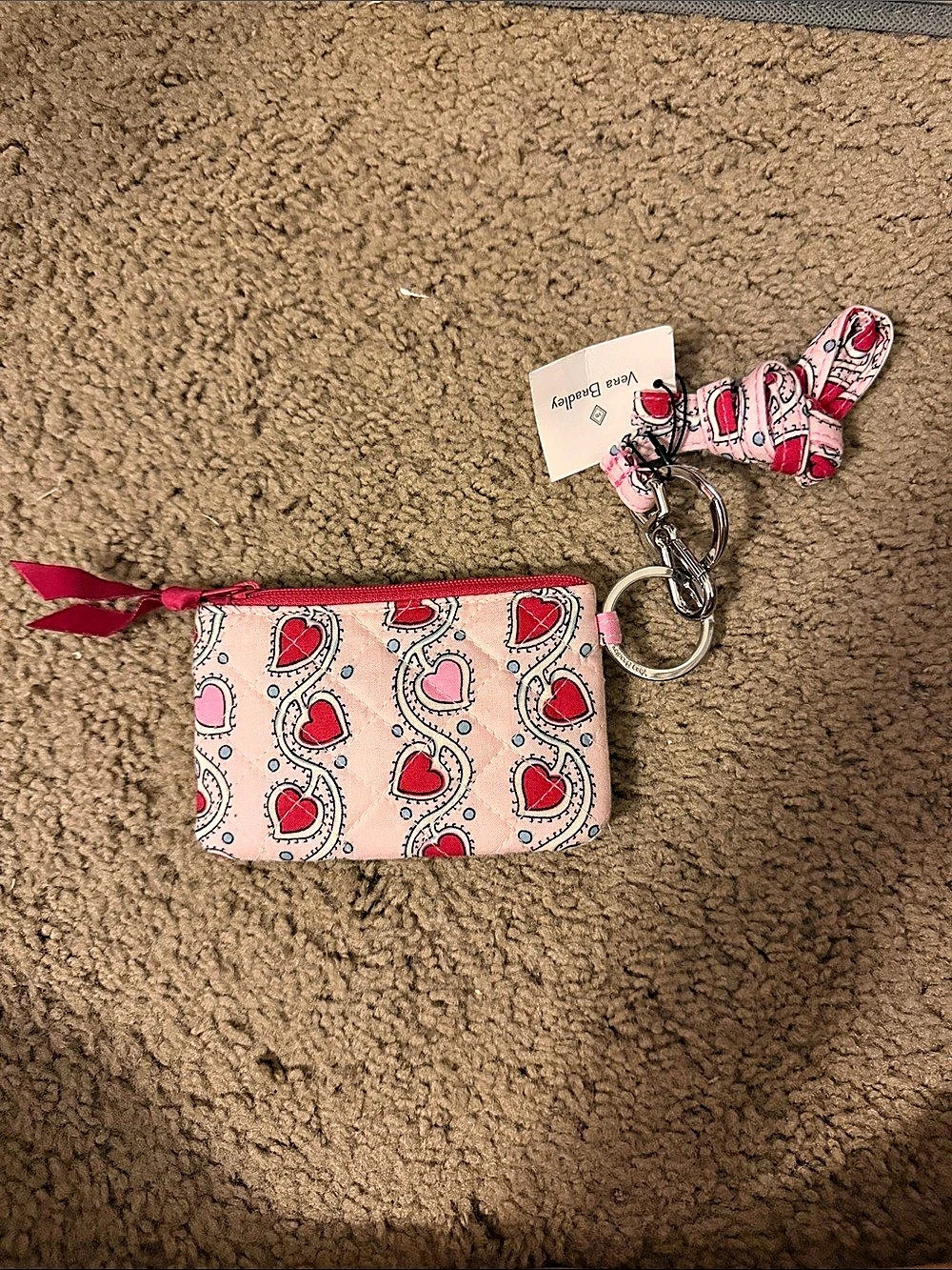 Vera Bradley Stitched Heart Vines Iconic Zip ID Case & Lanyard